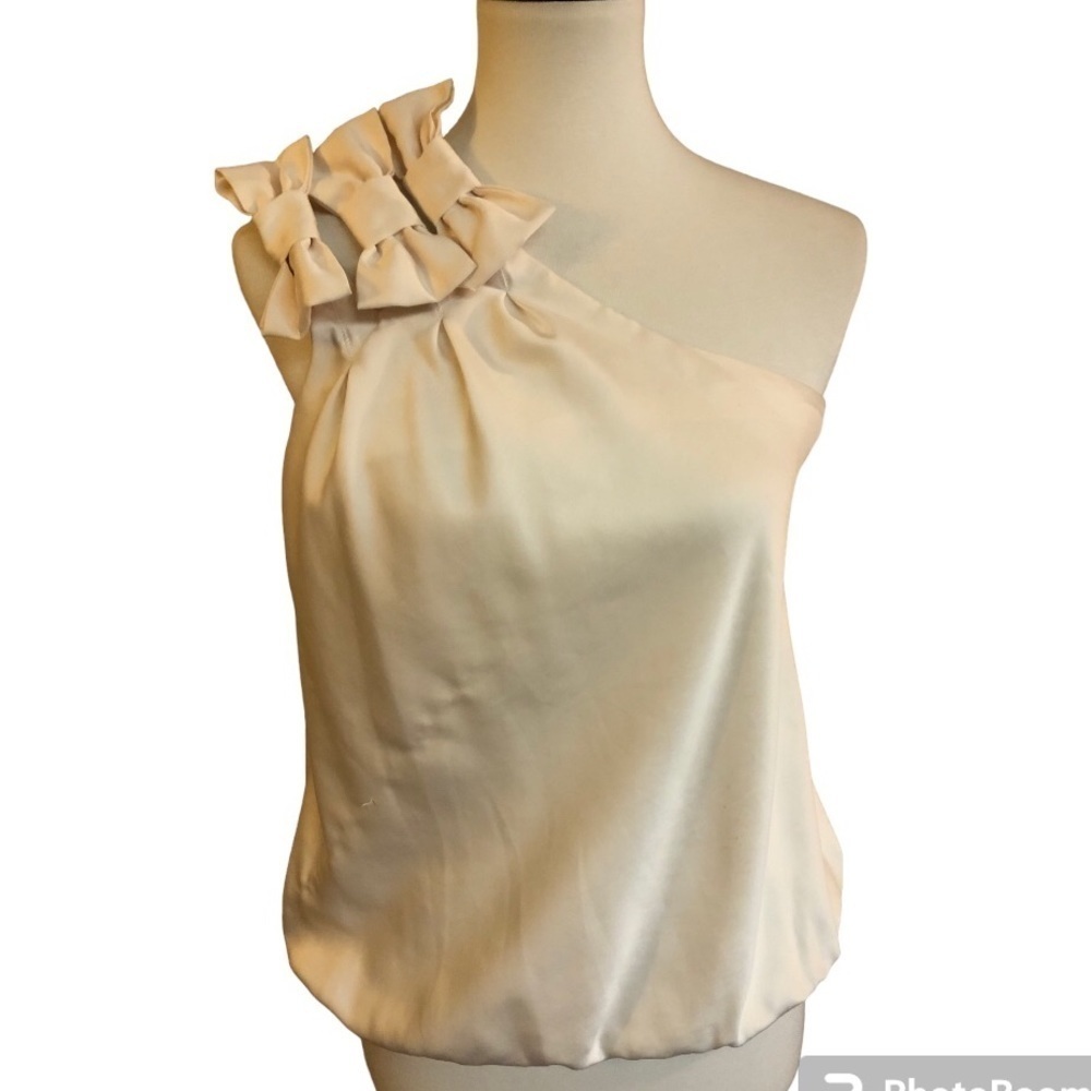 One Shoulder Bow Accent Satin Top